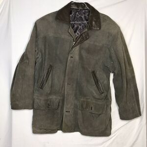 Comodo Mens Sz 46 Leather Jacket Suede Green Executive Car Coat Paisley Lining